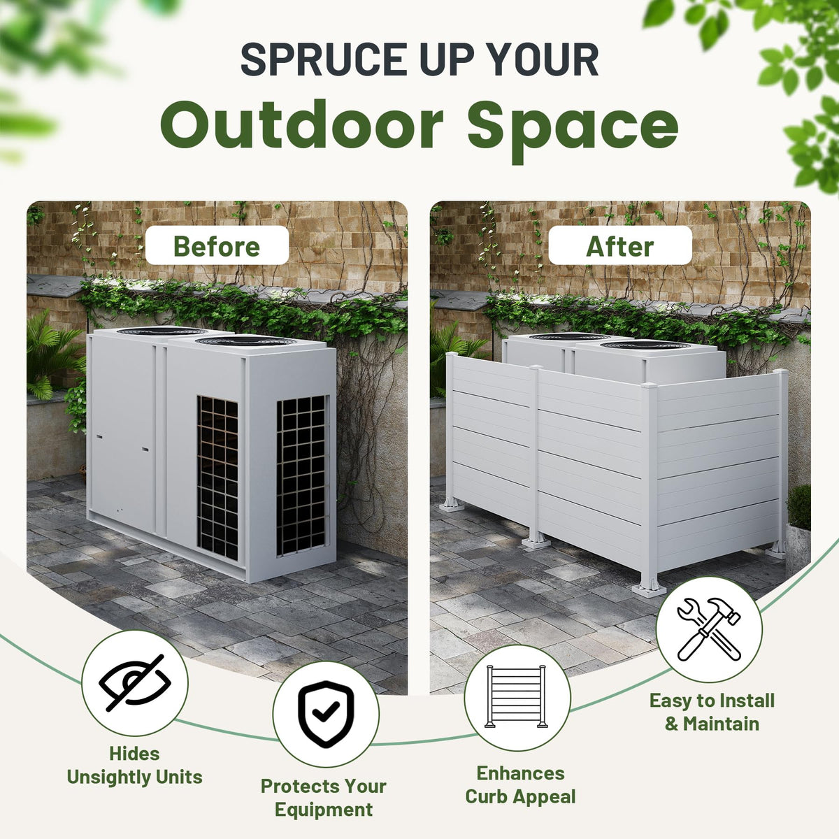 Outdoor Privacy Screen with Aluminum Posts - All-Weather Vinyl, White