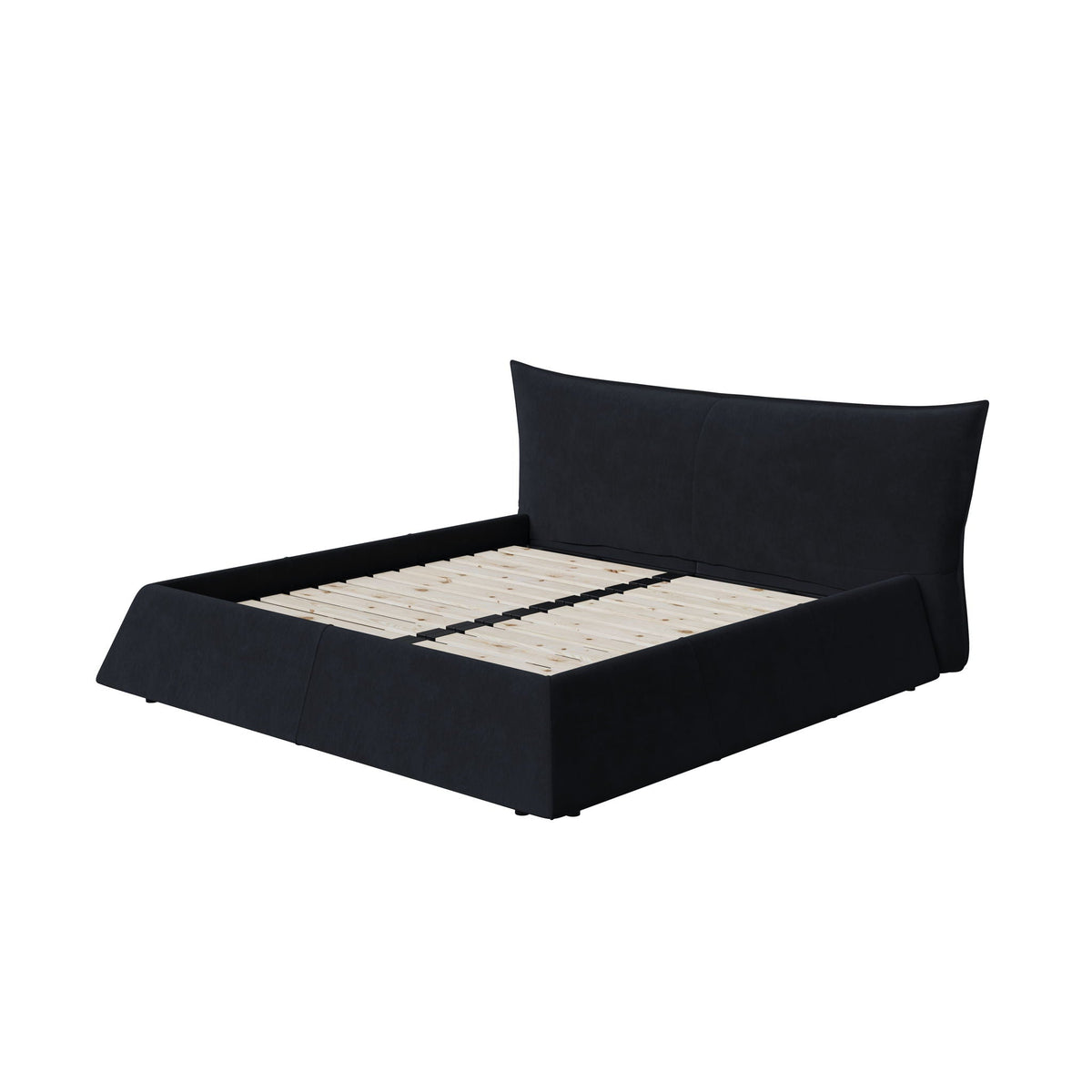 Upholstered Platform Bed with Special Shaped Headboard - Black or Beige