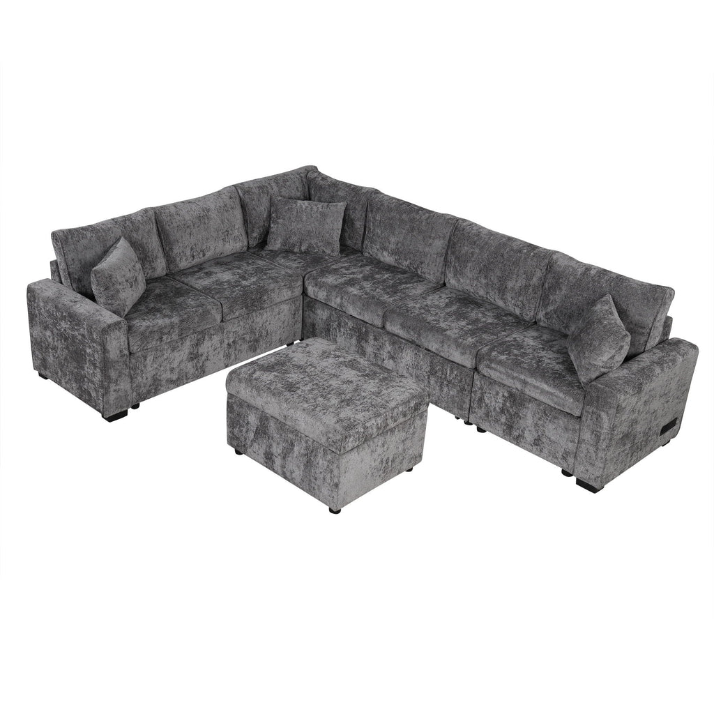 Sleeper Sectional Sofa with Storage Ottoman and USB Charging - White or Dark Gray