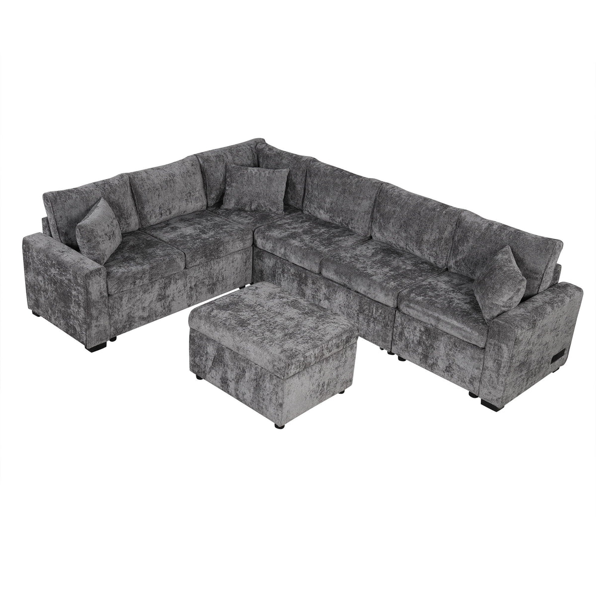 Sleeper Sectional Sofa with Storage Ottoman and USB Charging - White or Dark Gray