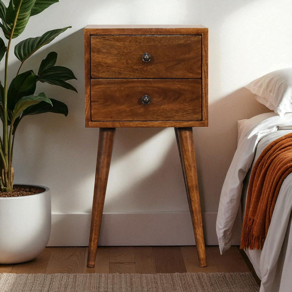 Solid Wood Mini Nightstand with 2 Drawers - Chestnut