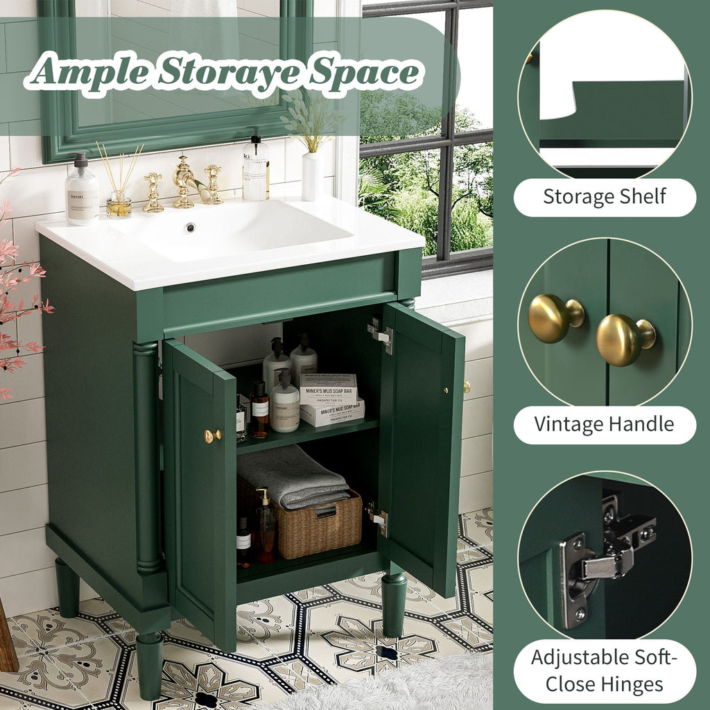 Bathroom Vanity With Top Sink and Two-Tier Storage Cabinet - Multiple Colors