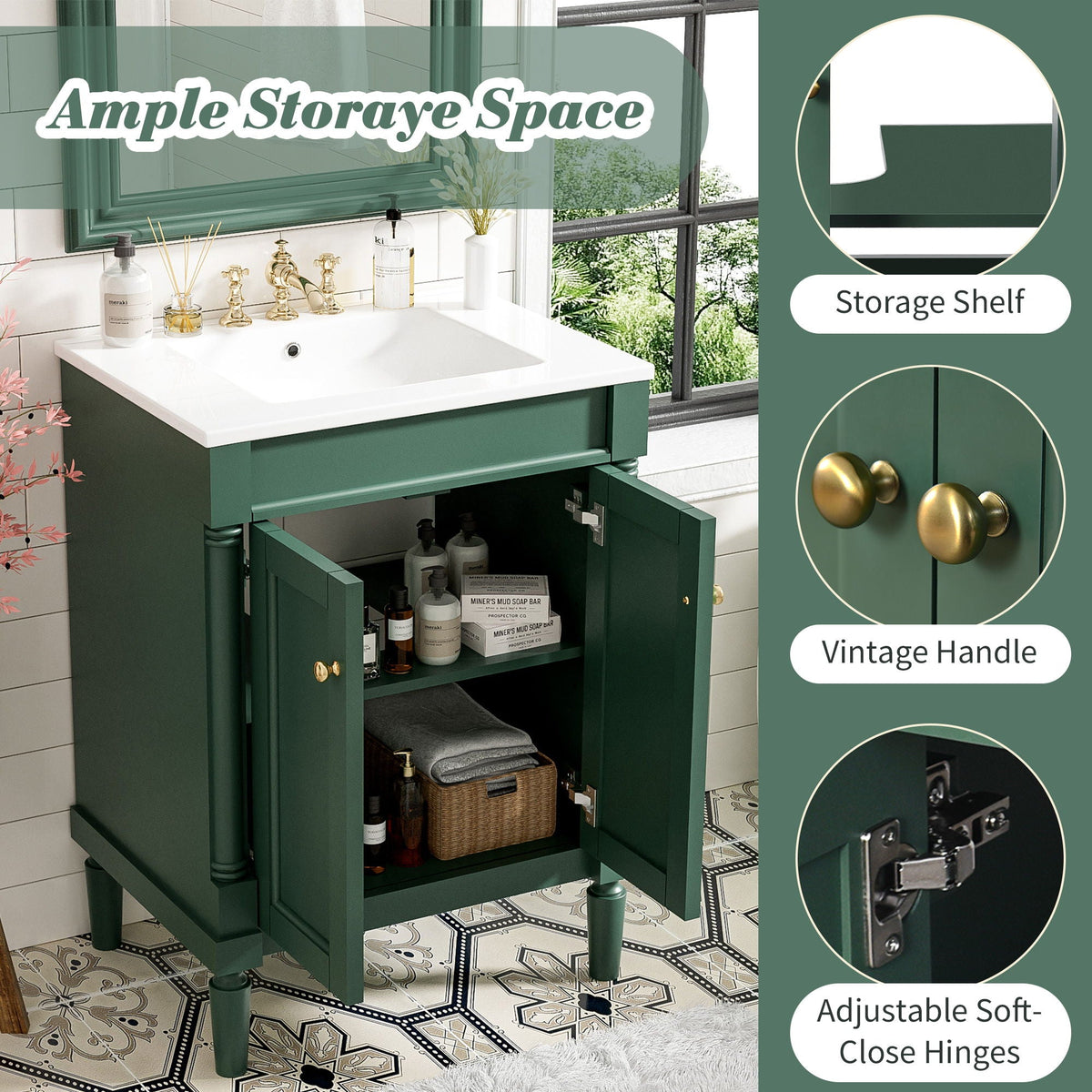 Bathroom Vanity With Top Sink and Two-Tier Storage Cabinet - Multiple Colors