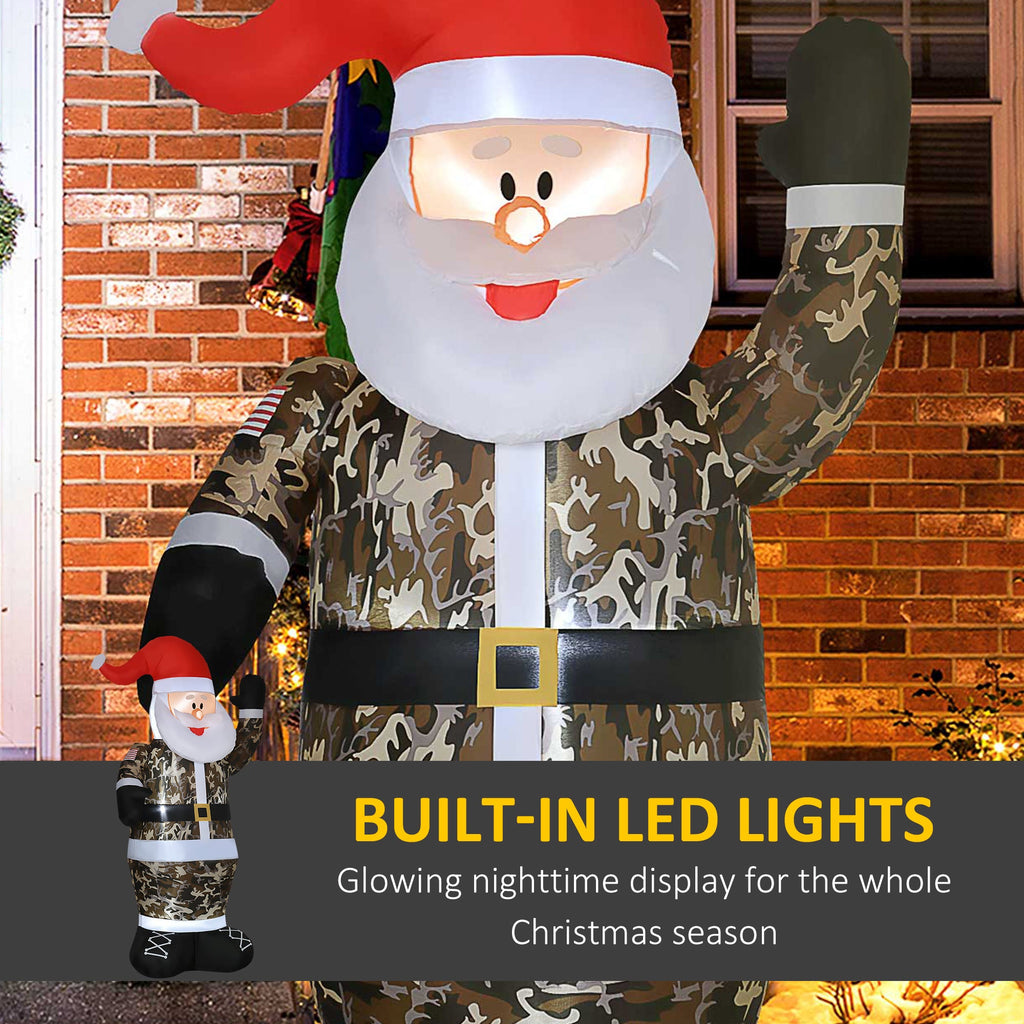 8' Camouflage Santa Christmas Inflatable with LED Lighting - Green