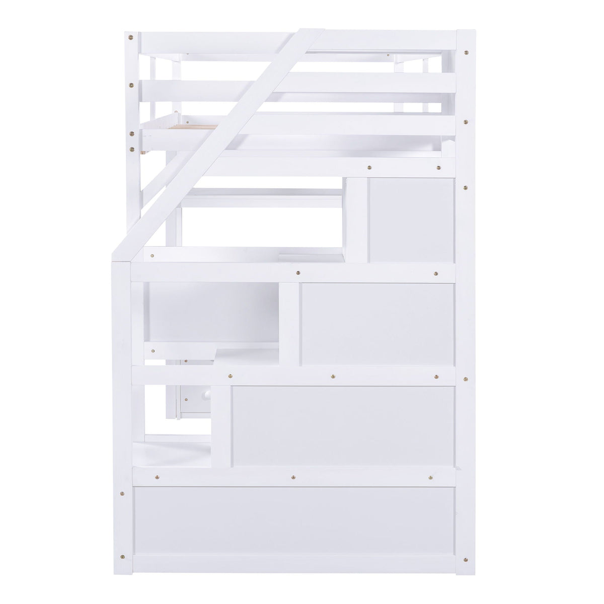 Loft Bed with Desk and Storage Staircase - Full or Twin, White or Gray