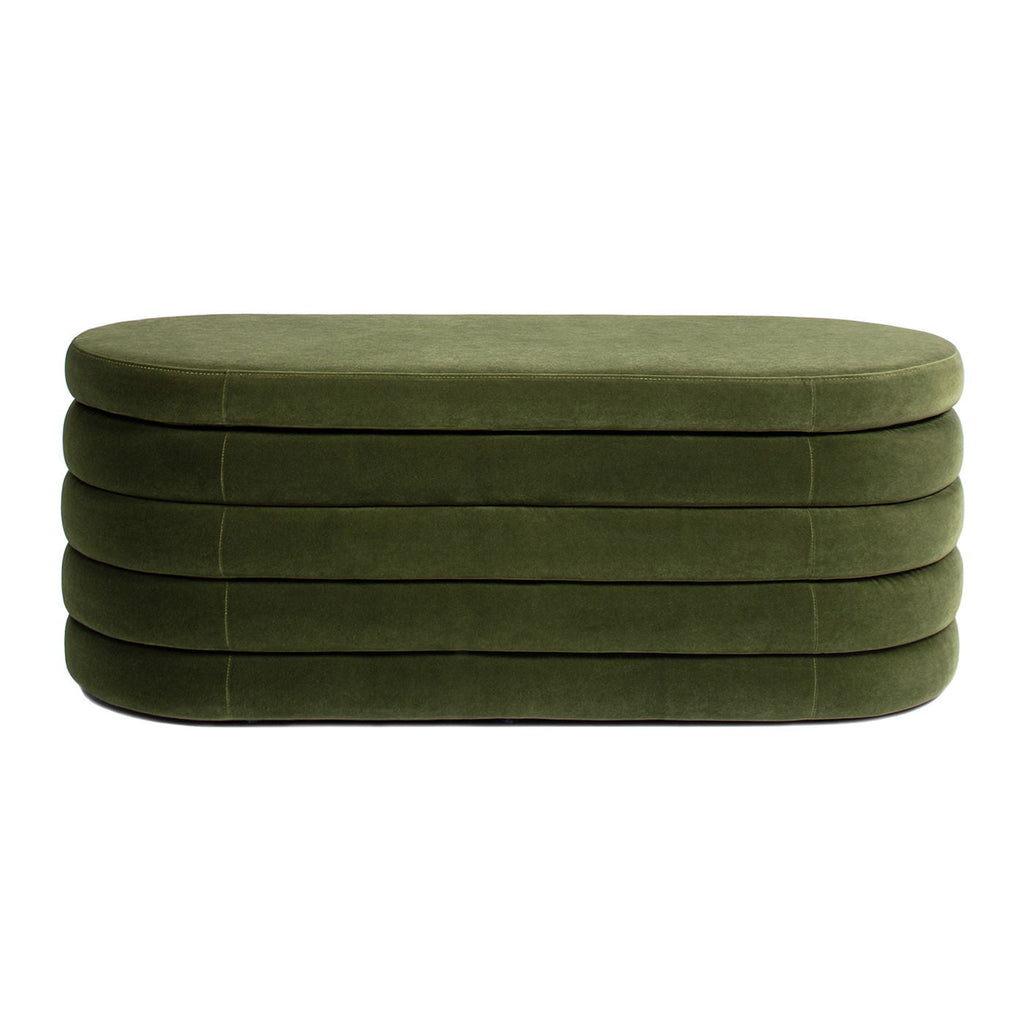 Upholstered Oval Storage Bench with Hidden Storage - Black, White or Dark Green