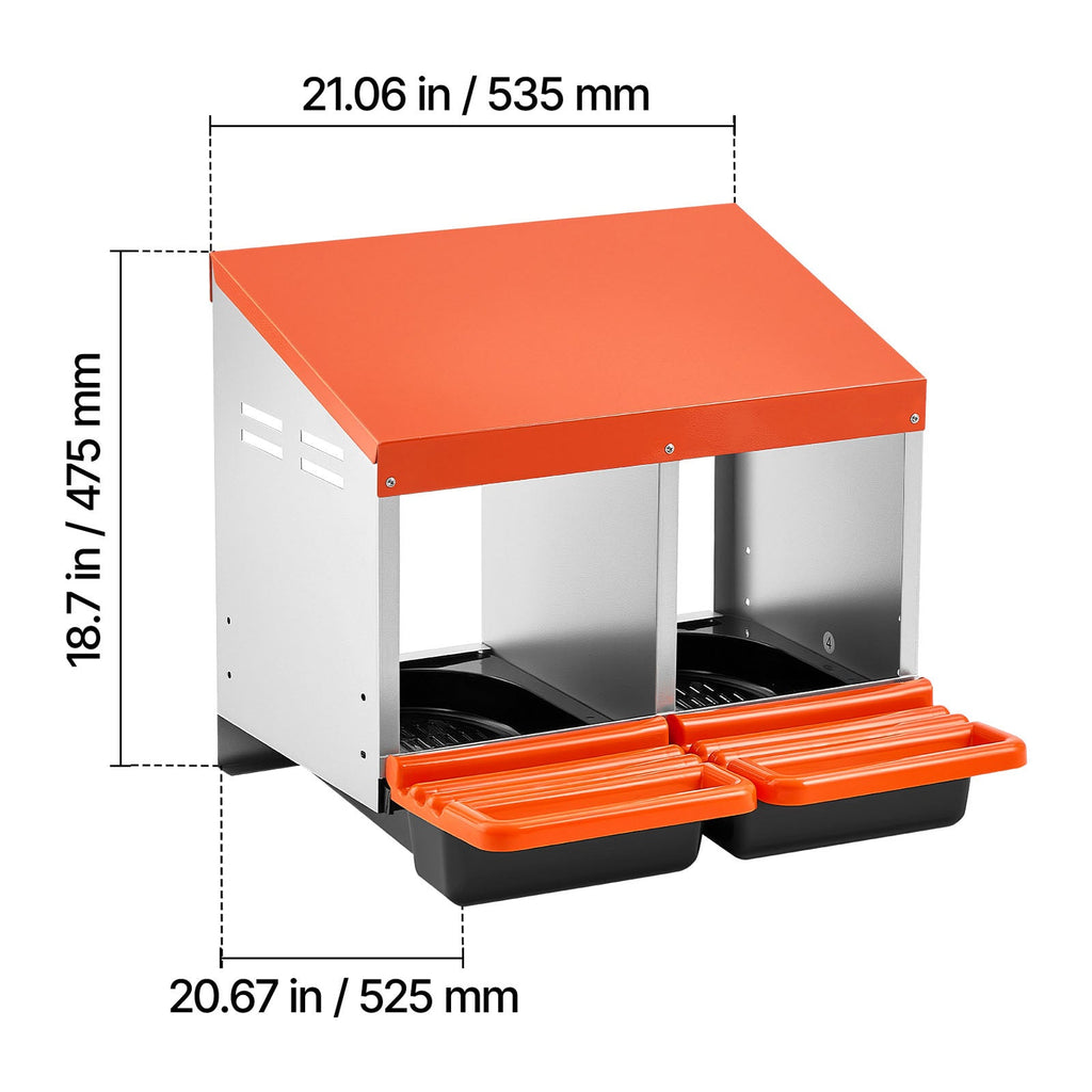 2-Compartment Chicken Nesting Box with Easy Egg Collection - Silver