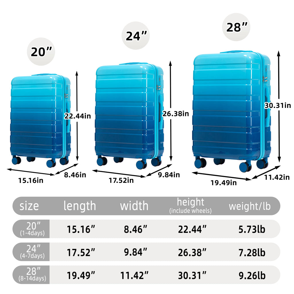 PC Spinner Wheel Luggage Set with Spinner Wheels - Gradient Color