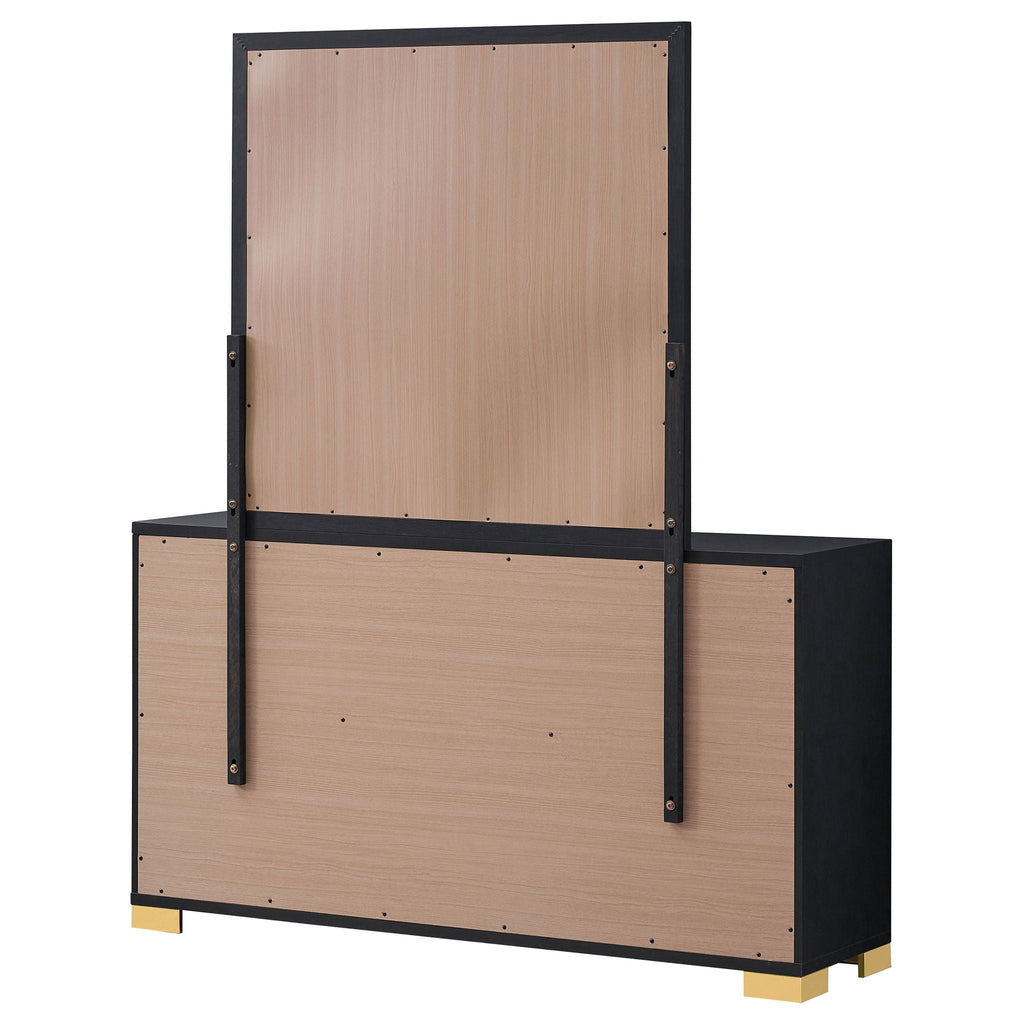 Black 6 Drawer Dresser & Mirror with Gold Accents