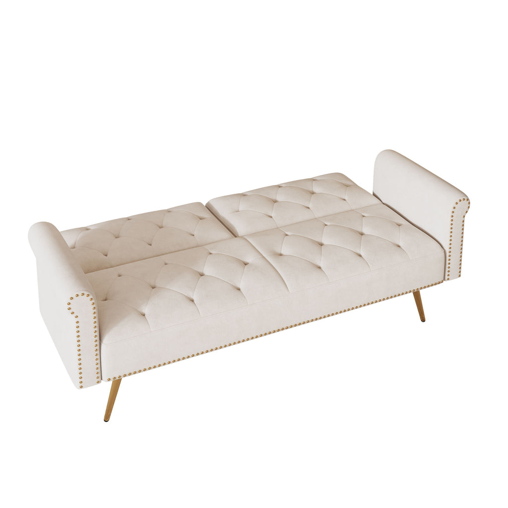 Velvet Sofa Bed with Nail Head Trim and Matching Pillow - Multiple Colors