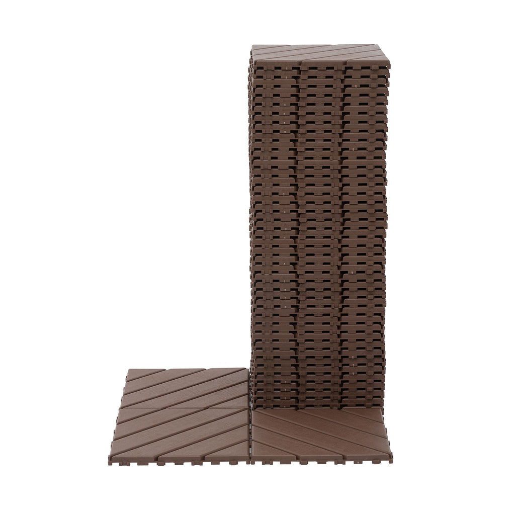 Interlocking Deck Waterproof Outdoor Patio Tiles with Easy Click-Lock System - Brown