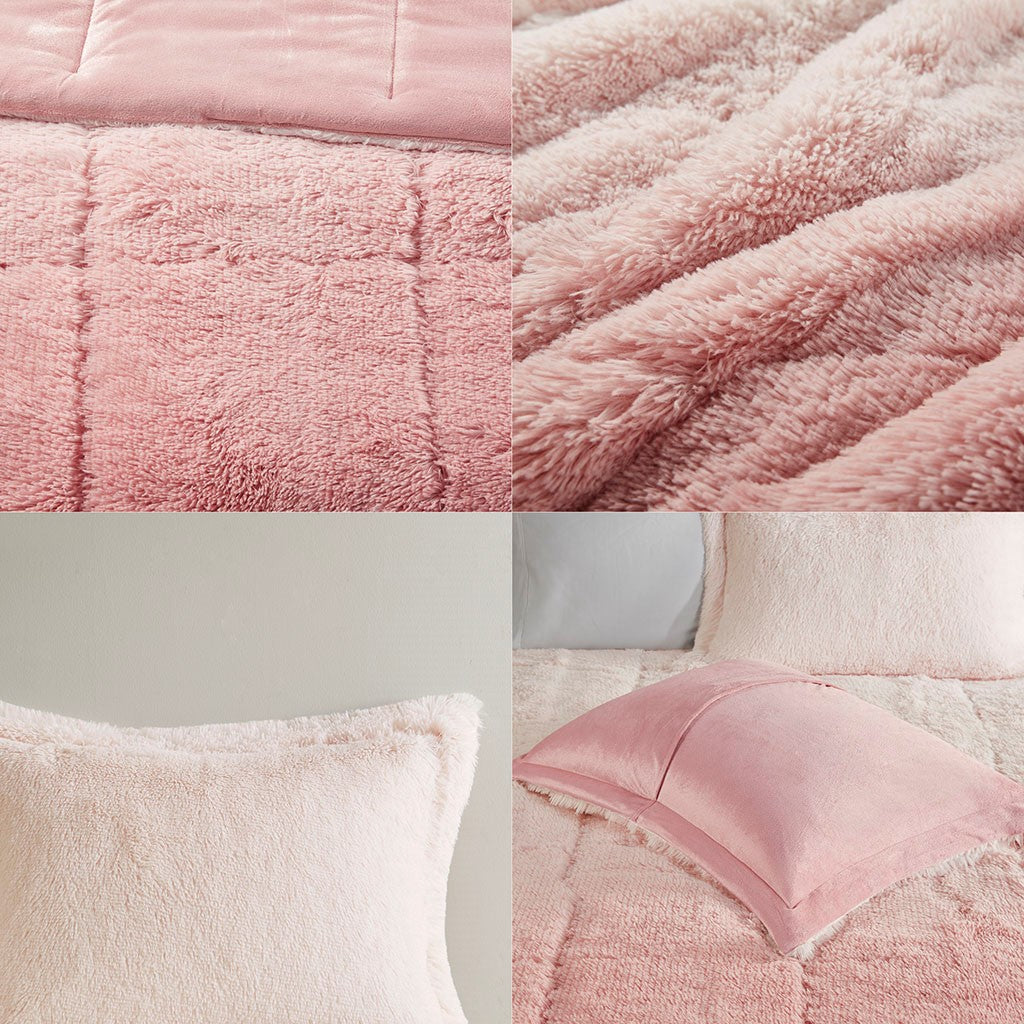 Ombre Shaggy Long Fur Twin/Twin XL Comforter Mini Set with Hypoallergenic Filling - Blush or Grey