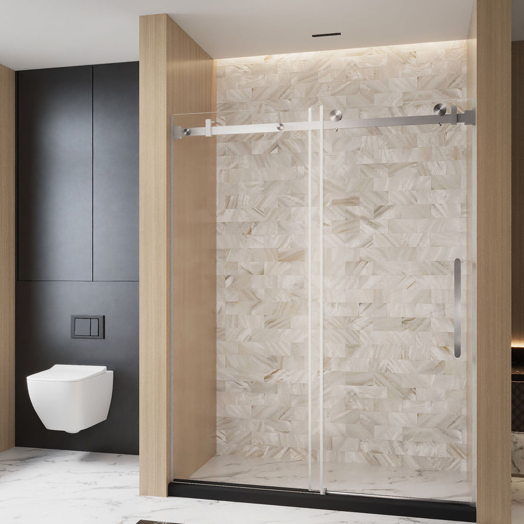 Frameless Single Sliding Shower Door with Square Tube Track - Gray