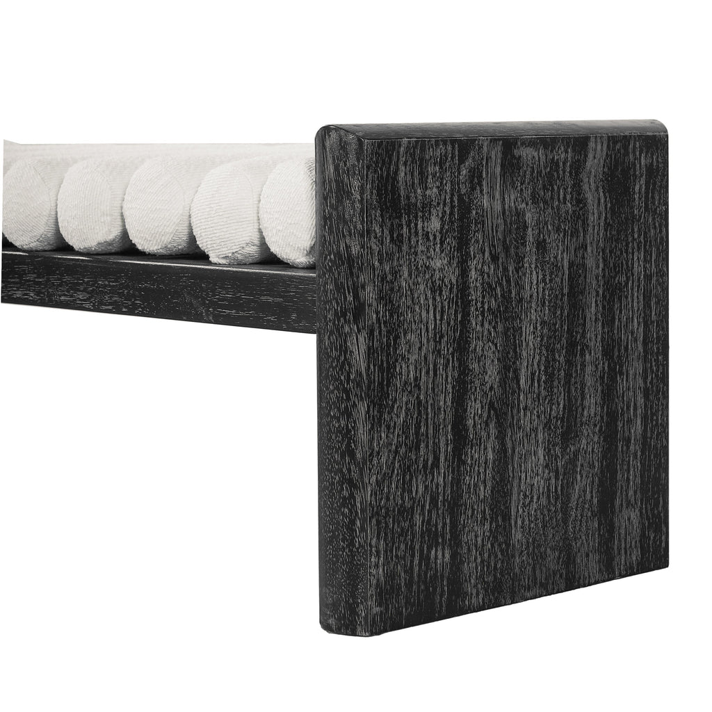 Modern Chenille Upholstered Bench with Plush Rolled Cushions - Beige