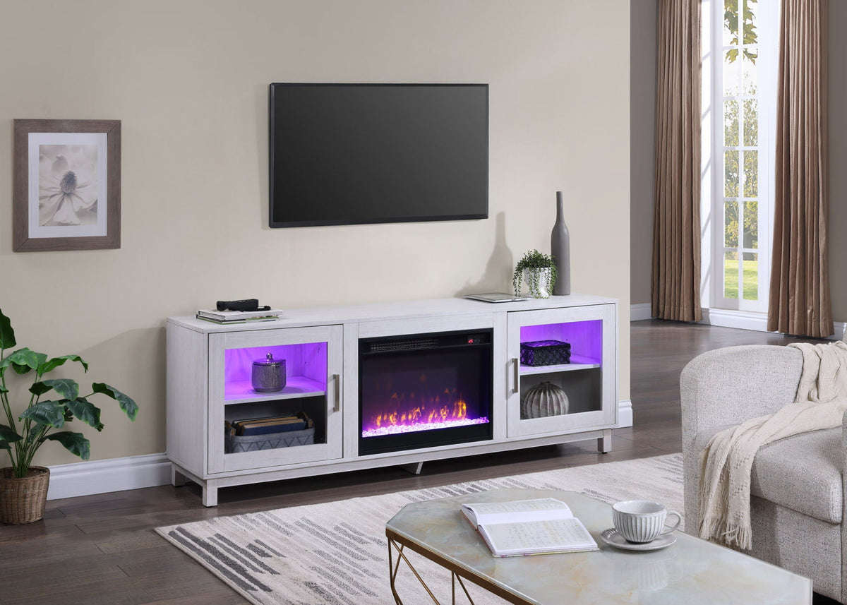 White Walnut Fireplace TV Stand Console with Integrated Heater - 70 Inch