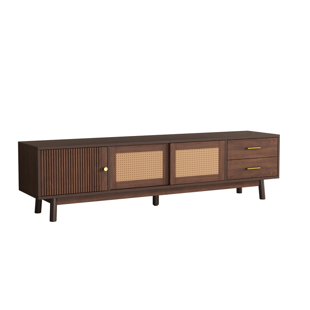 TV Stand for 80" TVs with Sliding Doors and Drawers - Dark Brown
