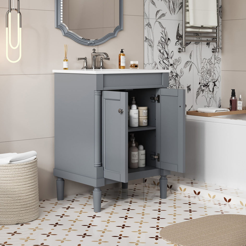 Bathroom Vanity With Top Sink and Two-Tier Storage Cabinet - Multiple Colors