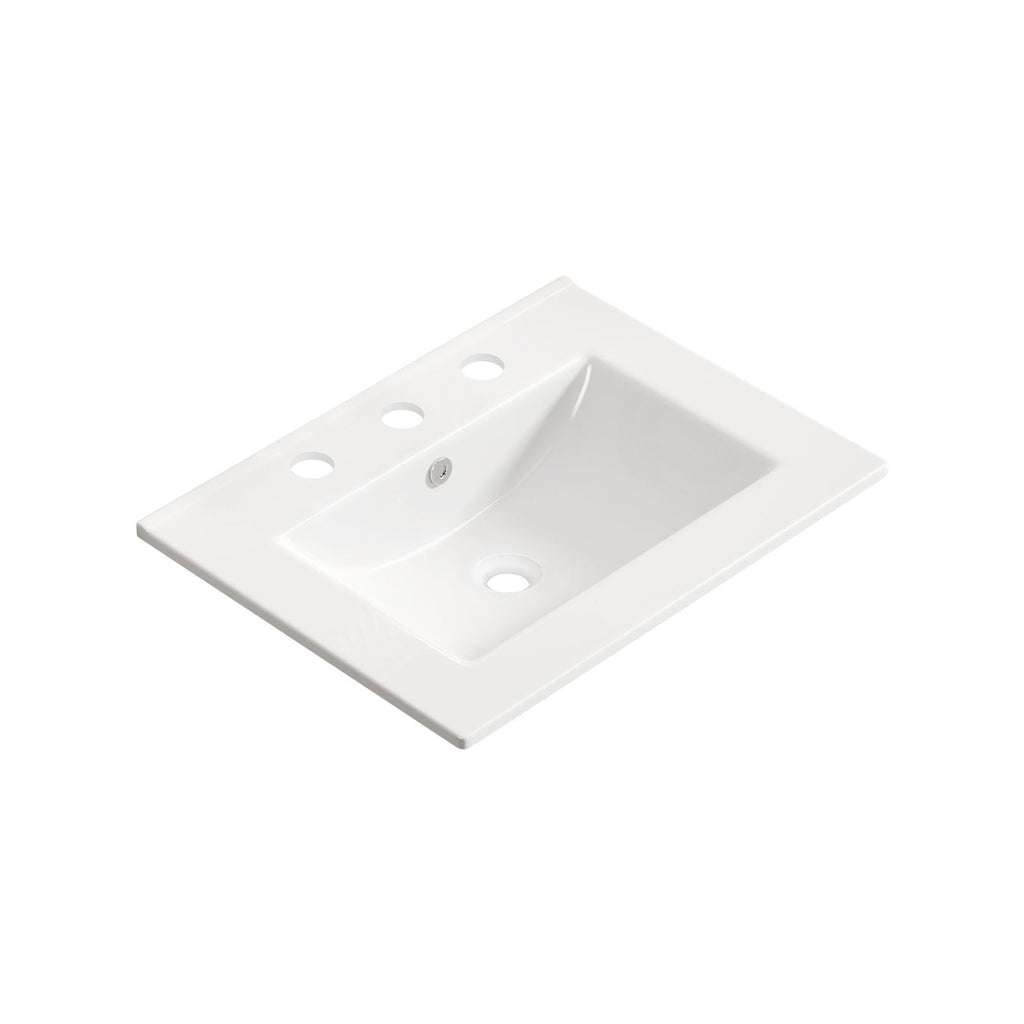 Vessel Sink with 3 Holes, Oval Design for Bathroom - Milk White