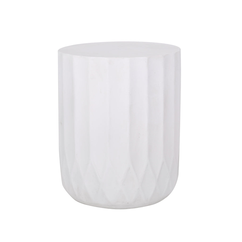 Round Outdoor Side Table with Inverted Scallop Edge - Antique White