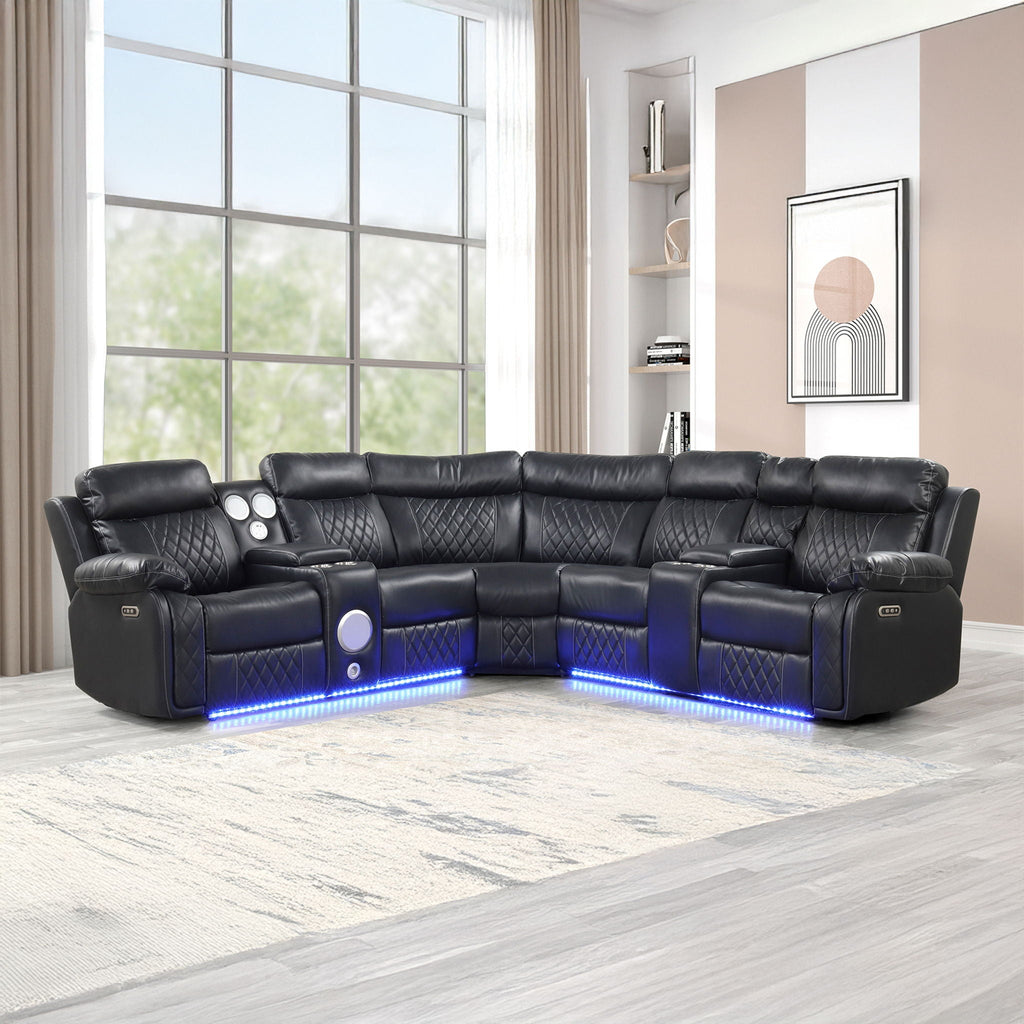 Power Reclining Sectional Sofa with Bluetooth Speakers – Black, Dark Gray, Beige
