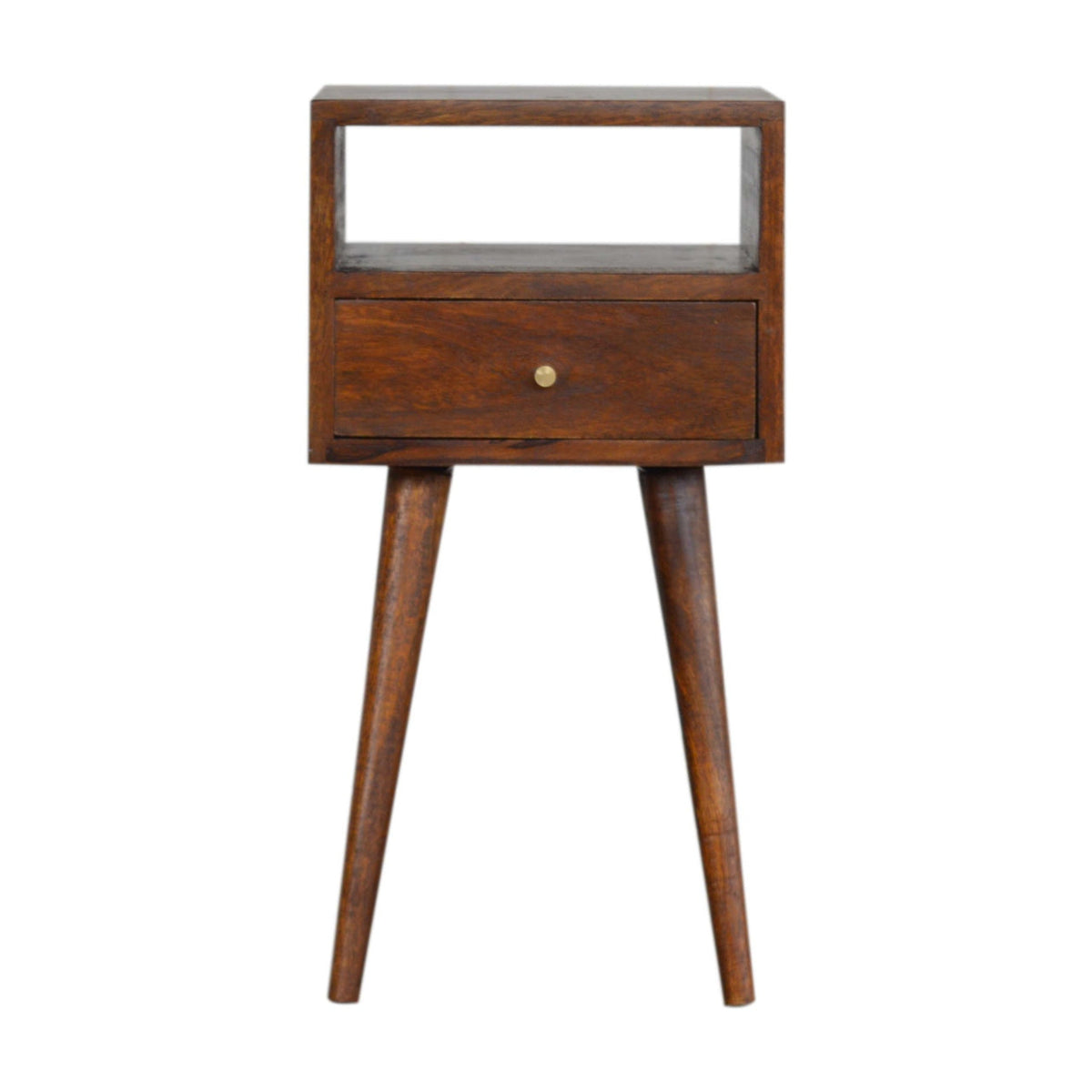 Solid Wood Mini Nightstand with 1 Drawer and Open Slot - Chestnut