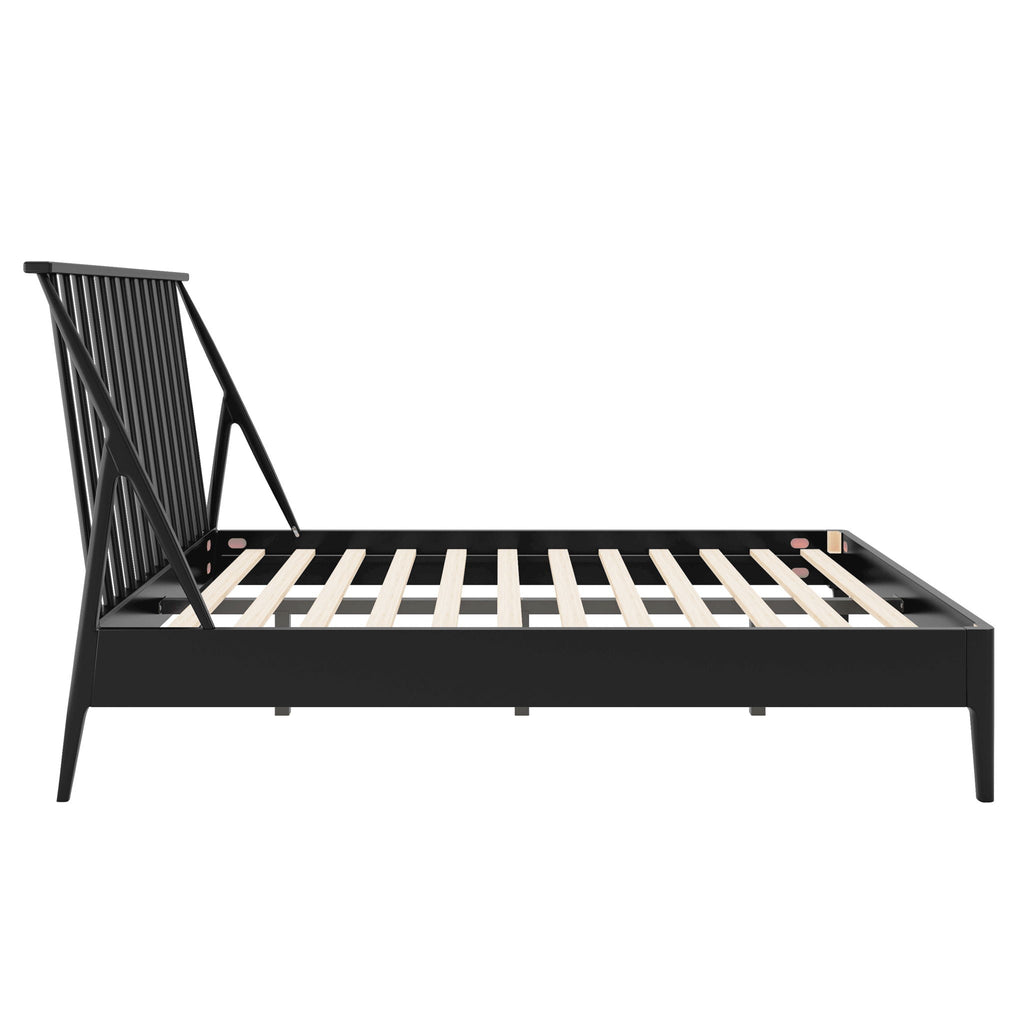 Bohemian Platform Bed with Tall Headboard - Dark Brown or Black