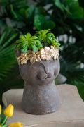 Magnesium Cat Statue Planter with Textured Finish - Brown & Gold