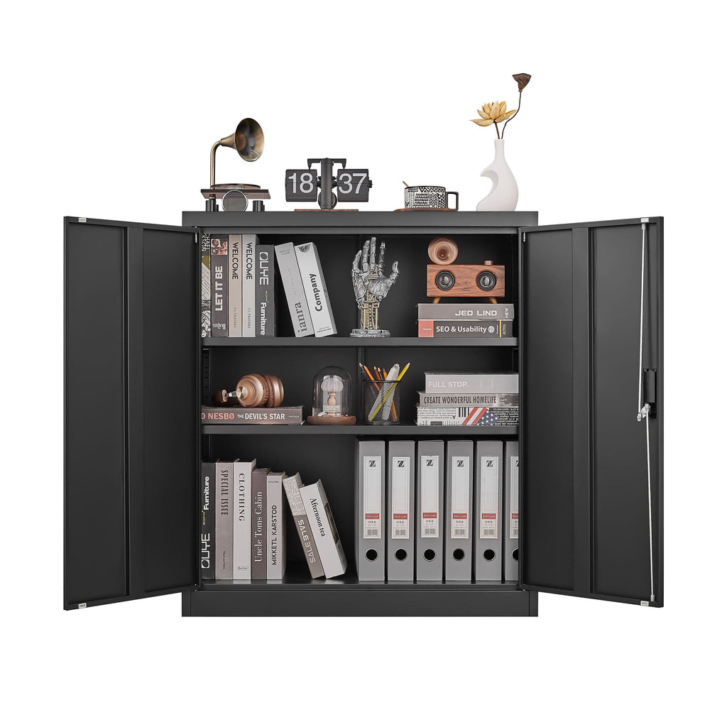Metal Storage Cabinet With Locking Doors And Adjustable Shelf