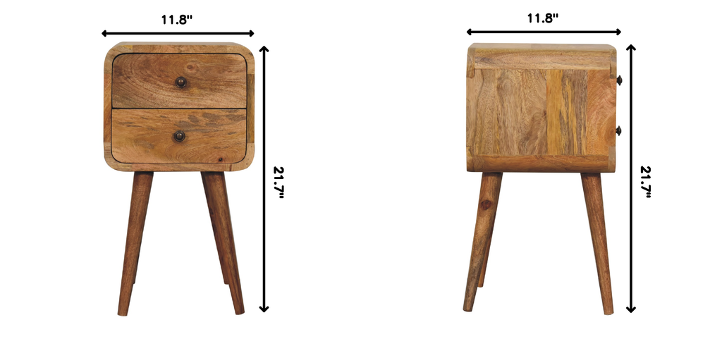 Solid Wood Mini Curved Nightstand with 2 Drawers - Oak-ish