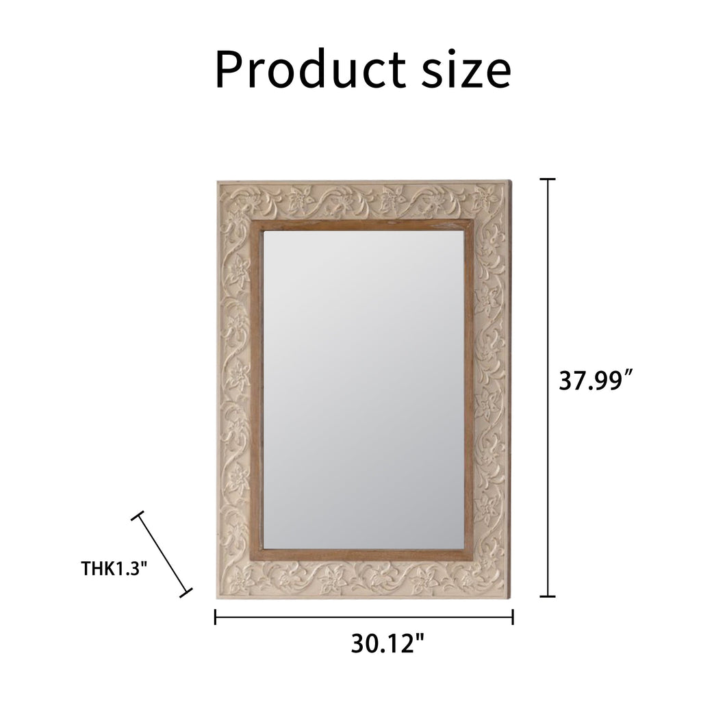 Vintage Carved Pattern Rectangular Wall Mirror with Ornate Frame - Natural