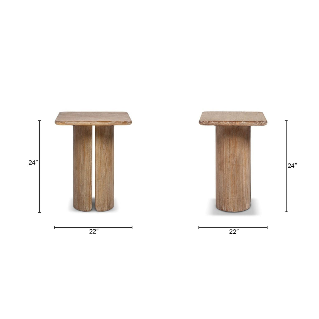 Antique Brown Square Pedestal Side Table with Sculptural Pedestal Base