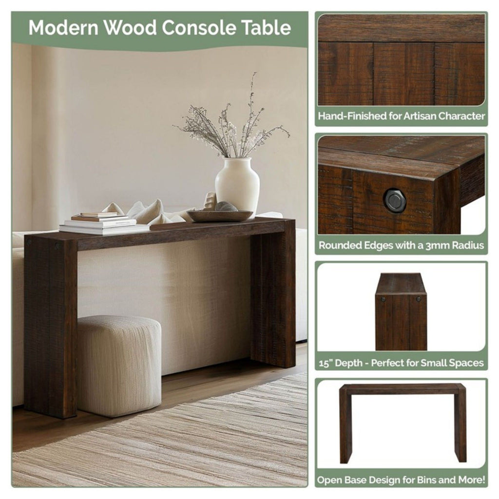 Modern Design Console Table with Solid Wood Construction - Light or Dark Brown