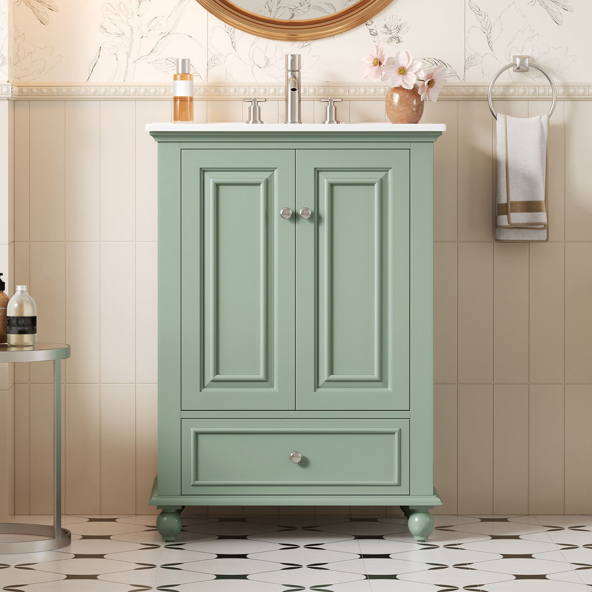 Modern Bathroom Vanity With Sink, Cabinet, And Drawers