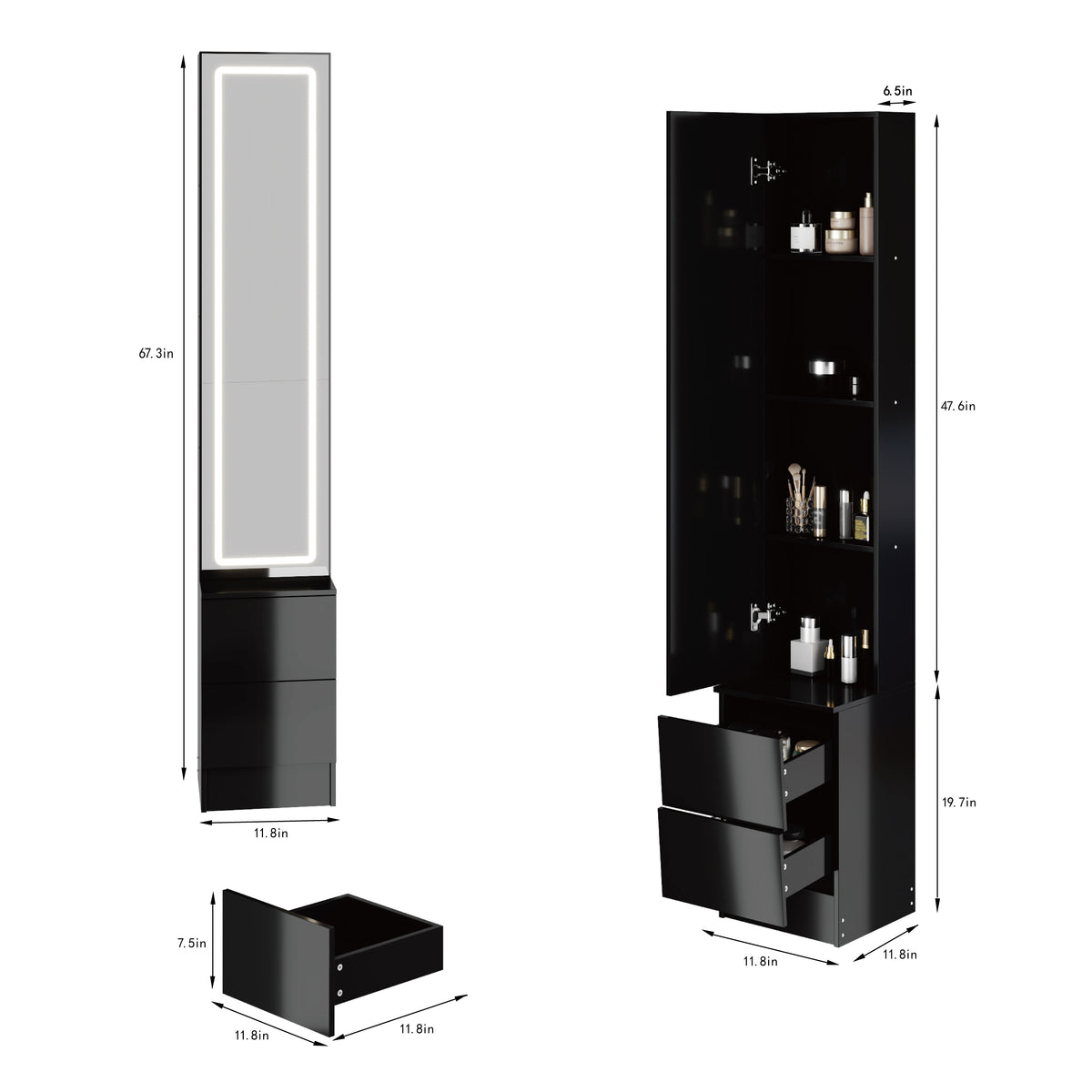 LED Dressing Mirror Cabinet with Adjustable Brightness - MDF