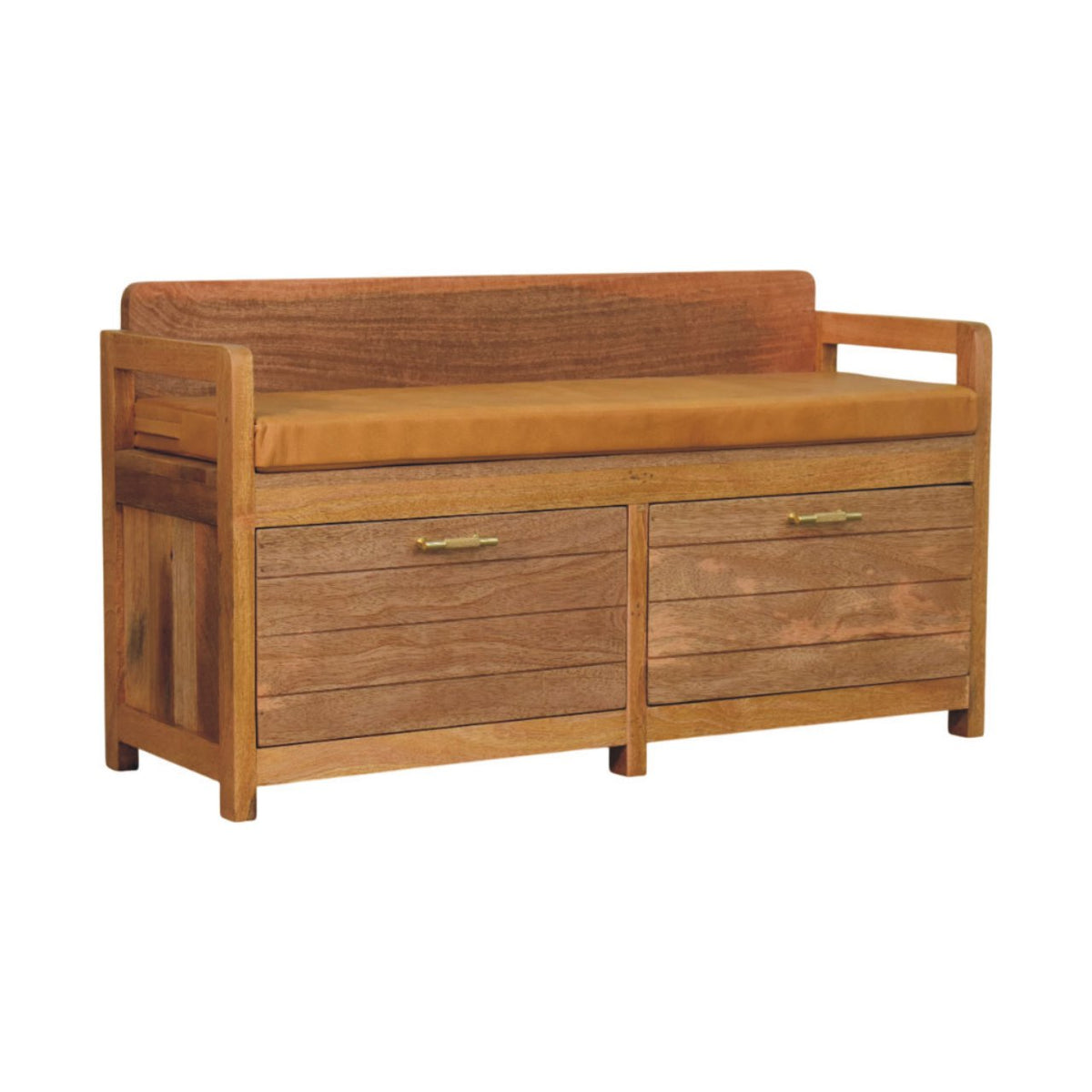 Oxford Oak-ish 2-Drawer Storage Bench with Leather Seat - Tan
