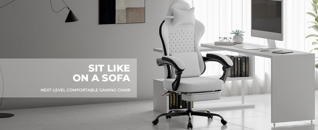 Gaming Chair with Massage and Ergonomic Design - White/Black