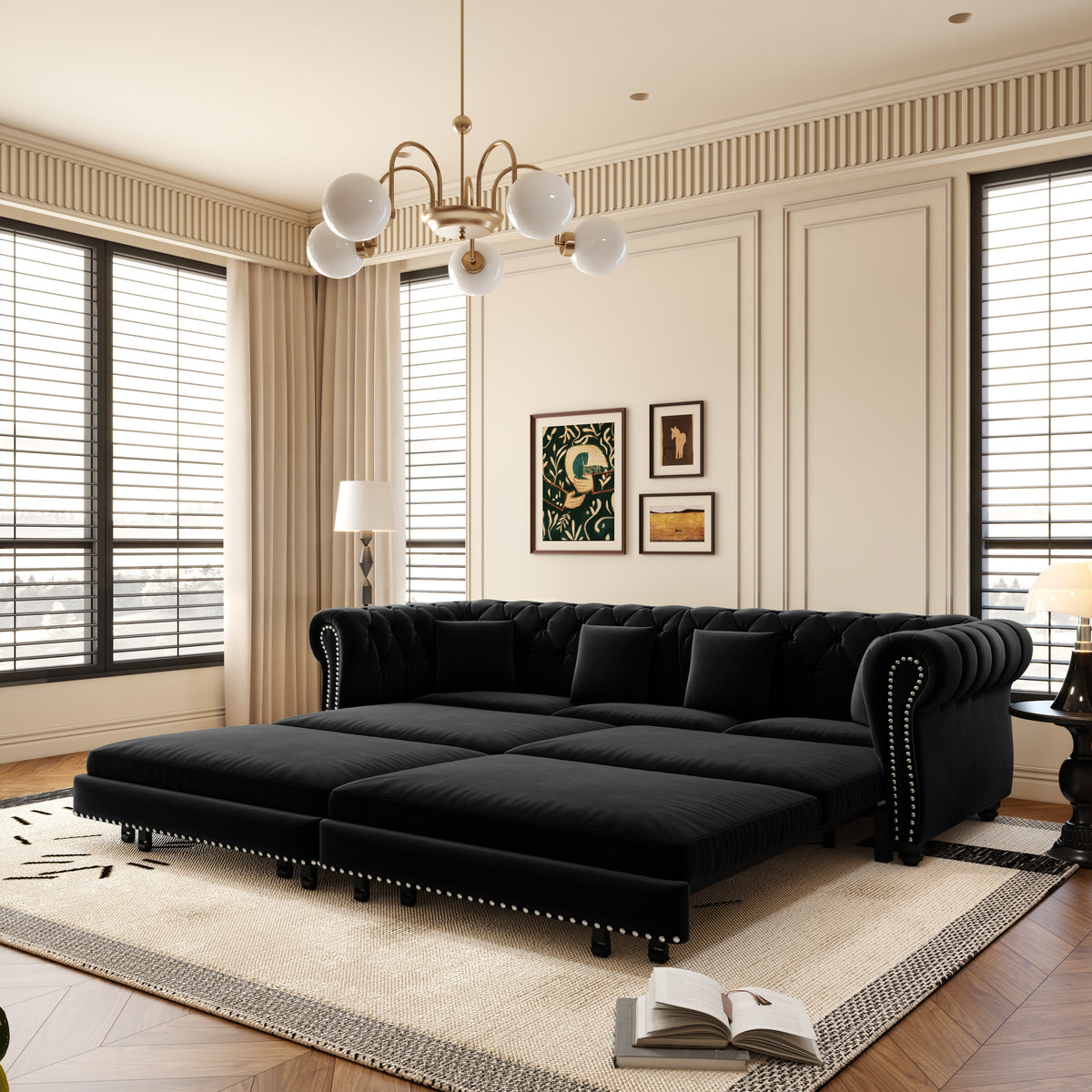 Chesterfield 3-in-1 Convertible Velvet Sofa Bed with Tufted Finish
