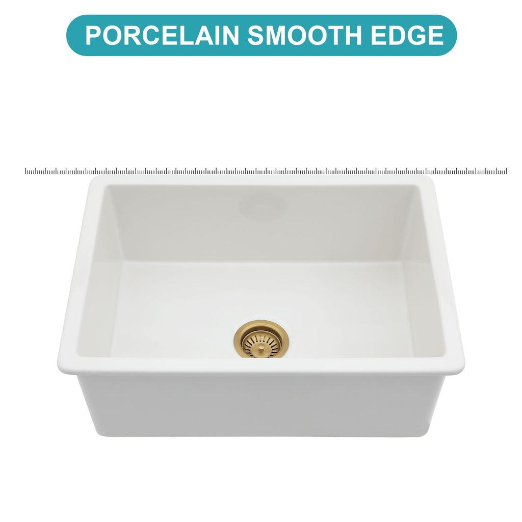 Single Bowl Ceramic Undermount Kitchen Sink with Dual Mount - White