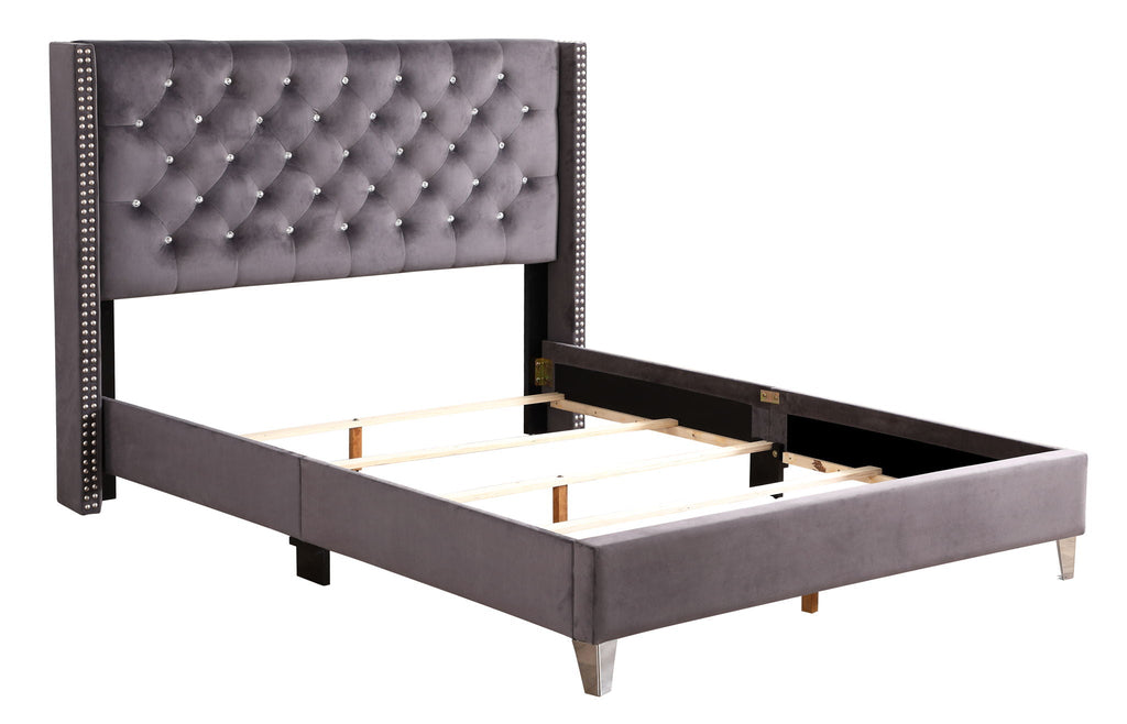 Upholstered Nailhead Trim Chic Bed with Tufted Headboard - Multiple Colors
