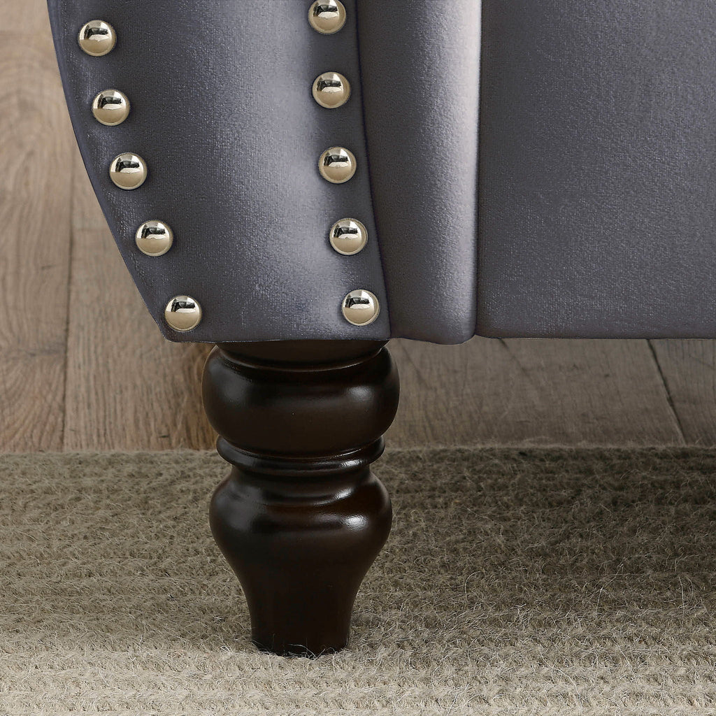 Chesterfield Sofa with Rolled Arms and Nailhead Trim – Solid Wood Frame