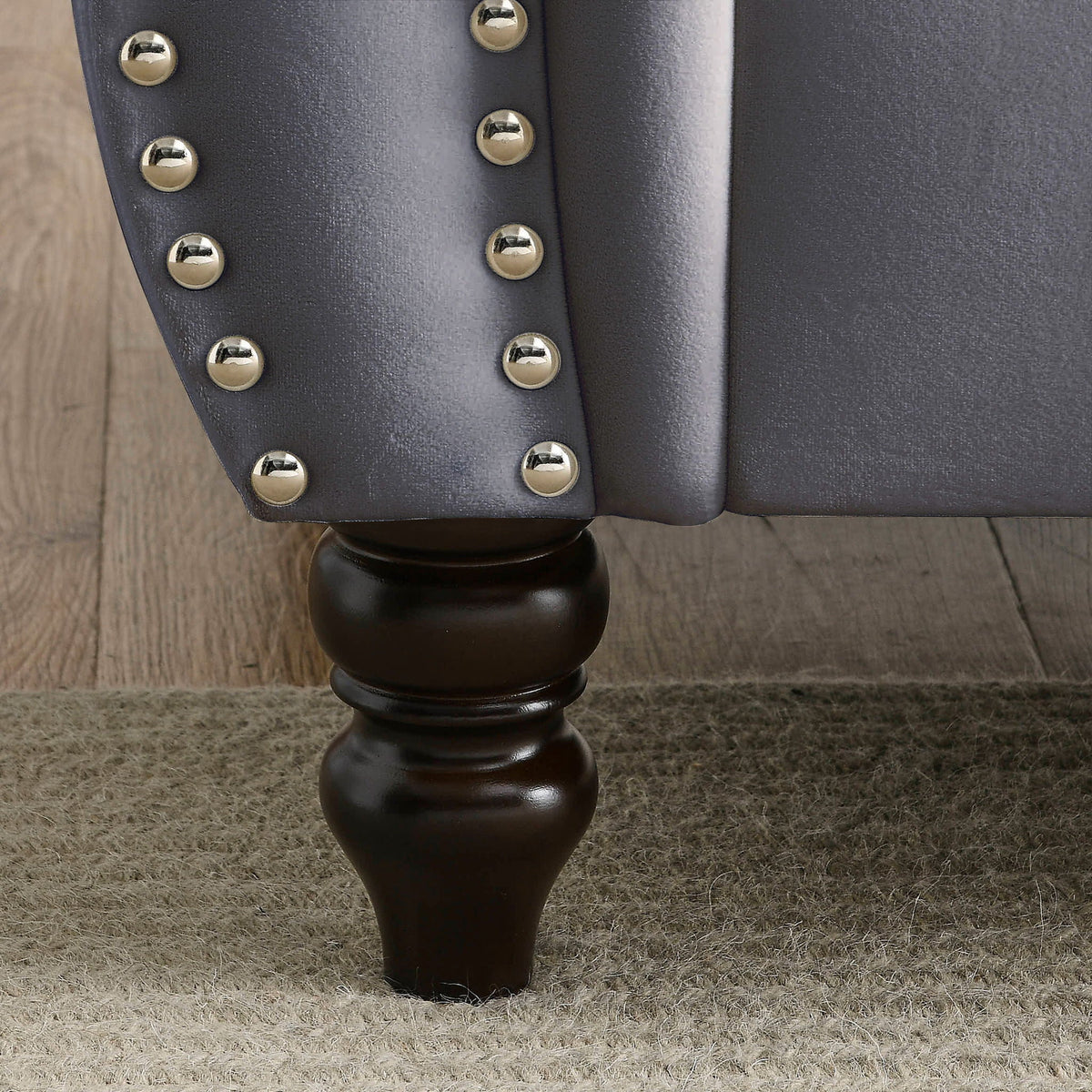 Chesterfield Sofa with Rolled Arms and Nailhead Trim – Solid Wood Frame