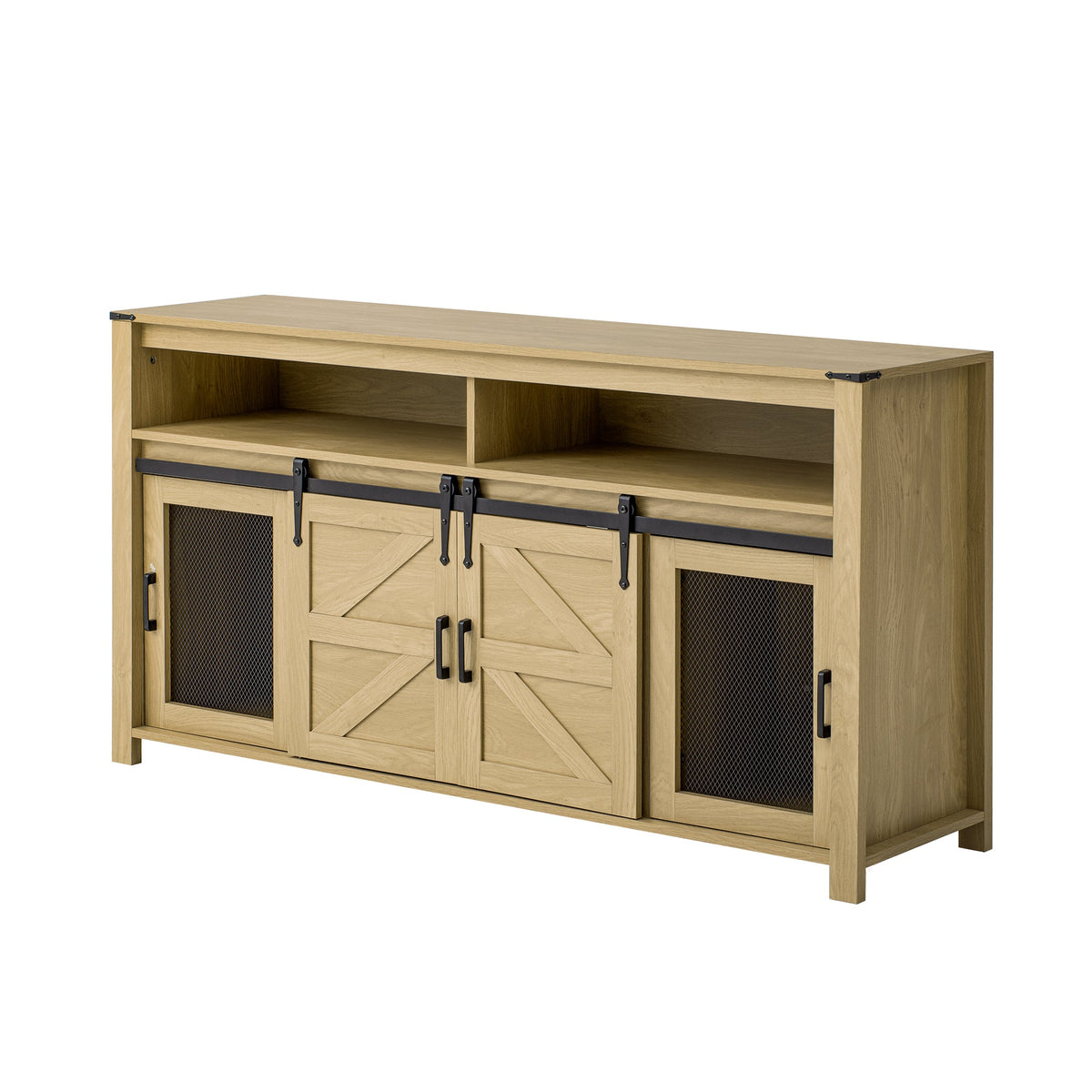 59.3'' Sideboard with Sliding Barn Door & Mesh Panels - Brown