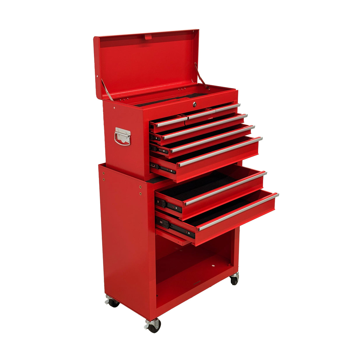 8-Drawer High-Capacity Rolling Tool Chest with Multi-Level Storage - Red
