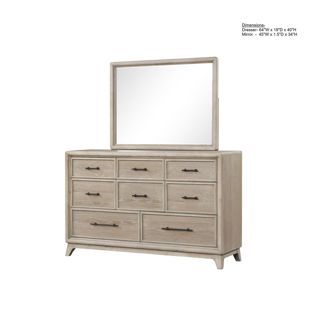 Oak 8 Drawers Dresser & Mirror with Smooth Ball-Bearing Glides