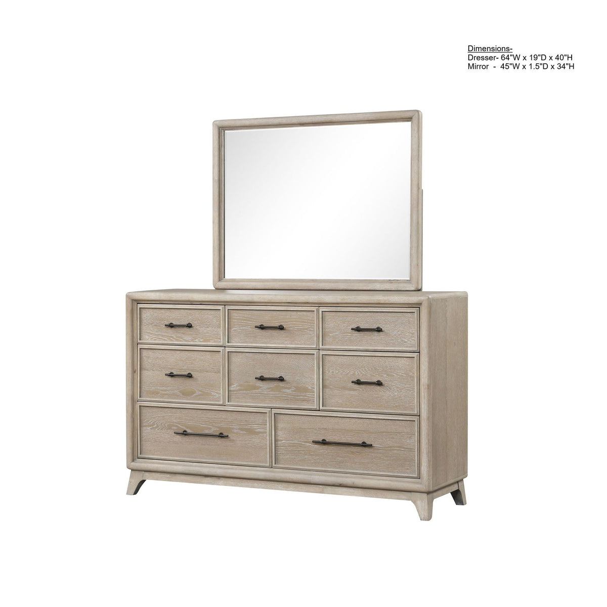 Oak 8 Drawers Dresser & Mirror with Smooth Ball-Bearing Glides