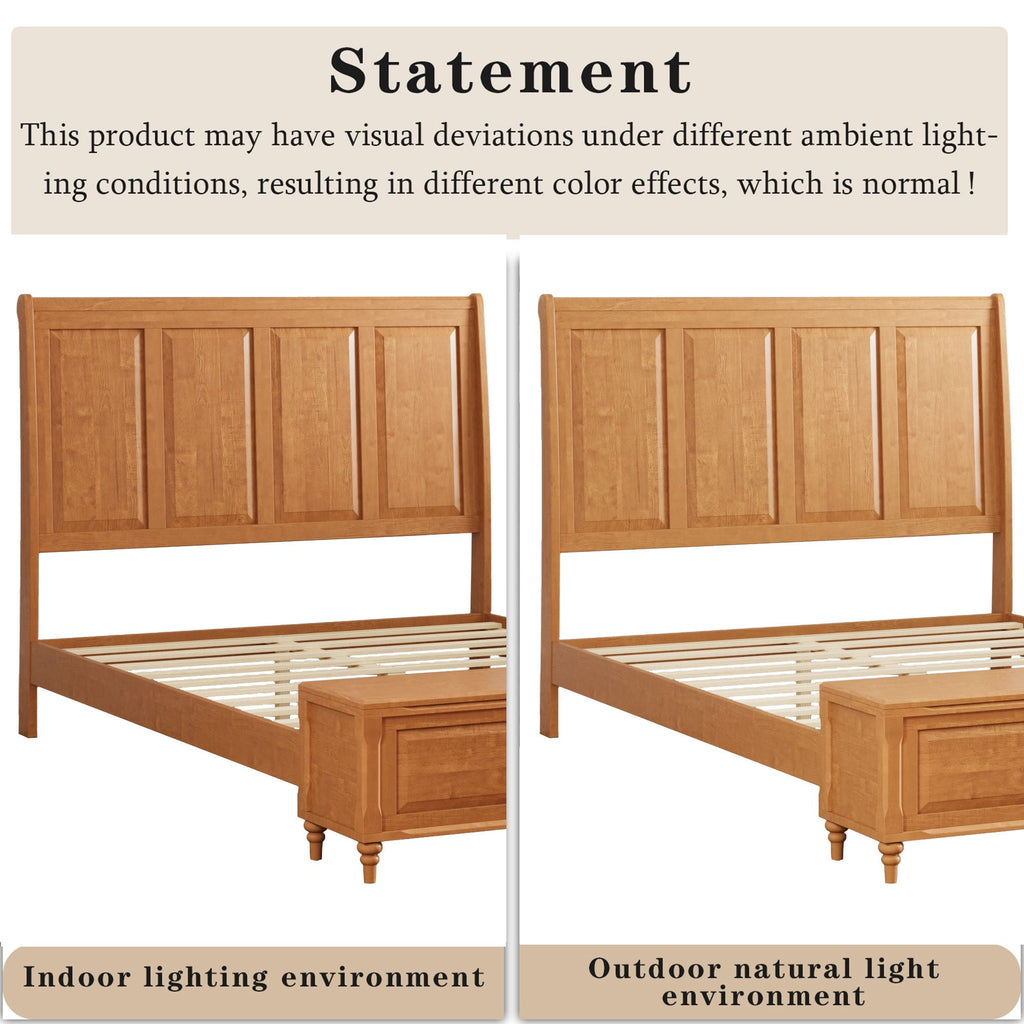 Sleigh Bed Frame with Tall Headboard and Storage Bench - Dark or Light Brown