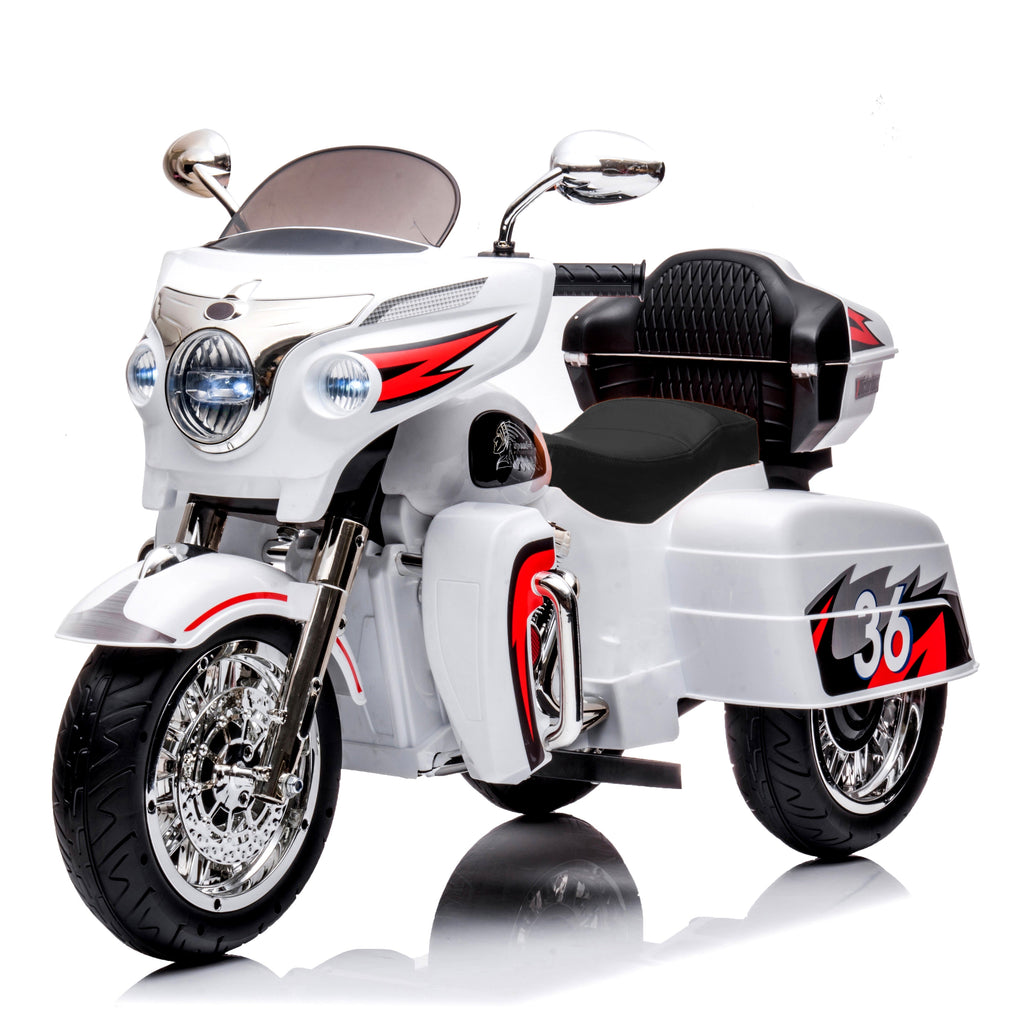 12V Kids Ride-On Motorcycle with LED Lights & Music - White or Black