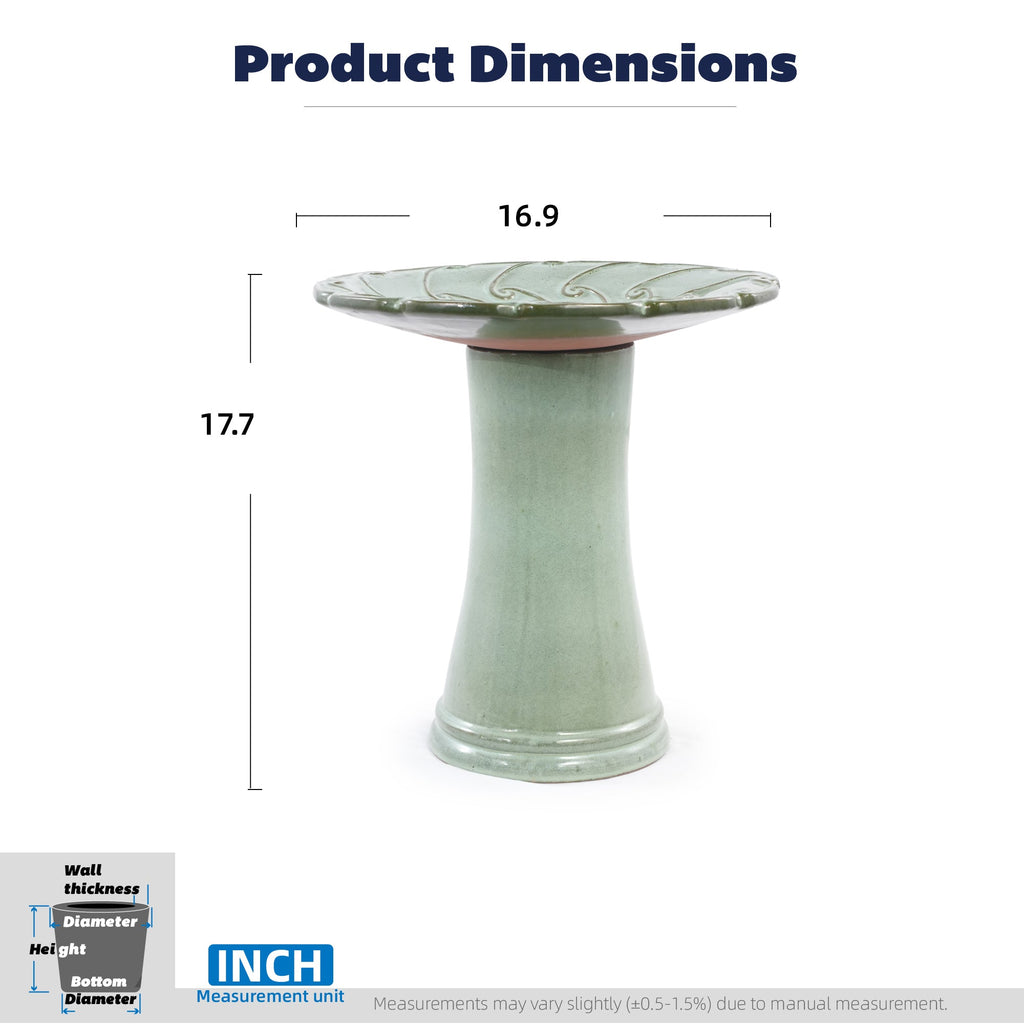 Handmade Glazed Ceramic Bird Bath with Swirling Scroll Design - Glazed Finish