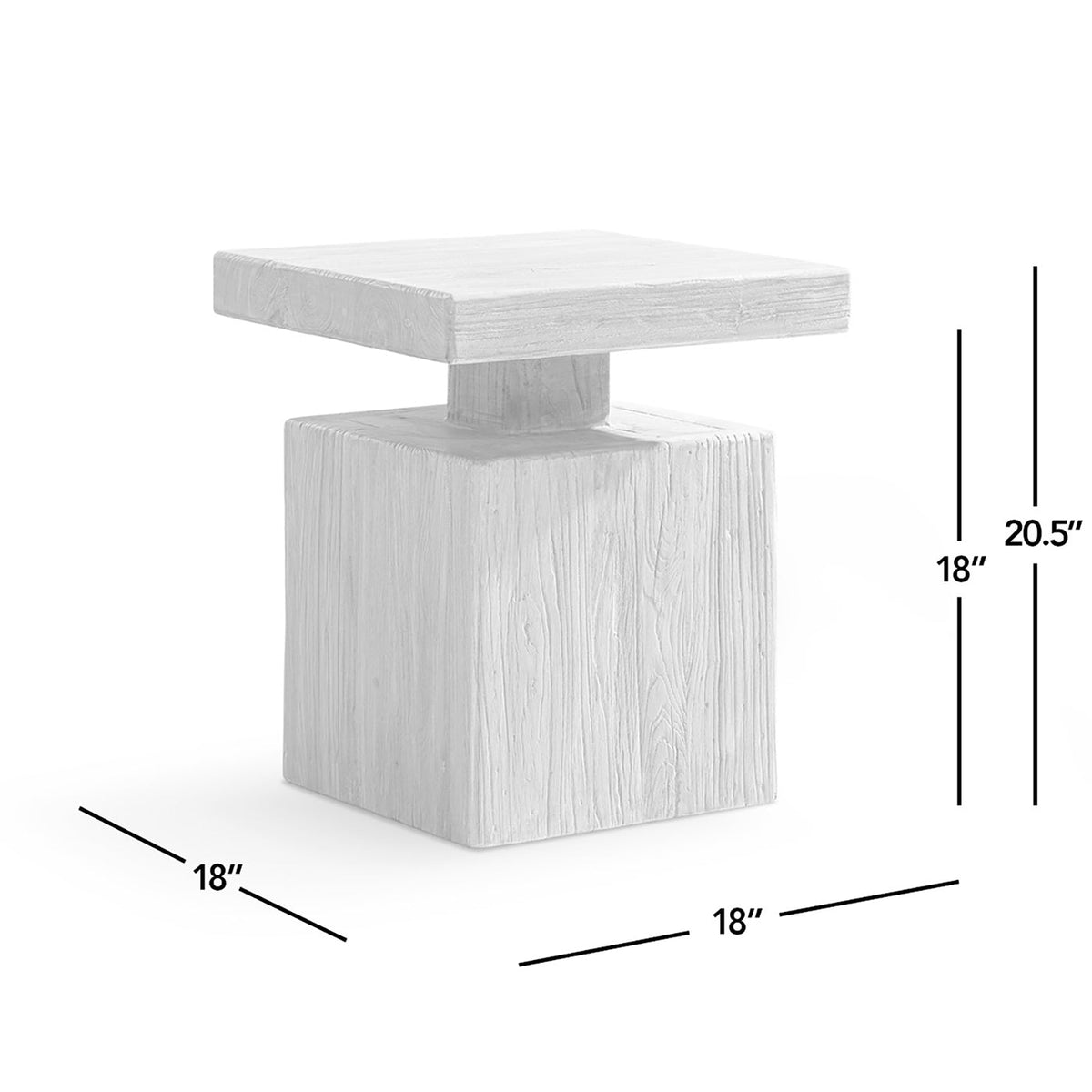 Solid Block Plinth End Table with Reclaimed Elm - Heritage Light Natural Brown