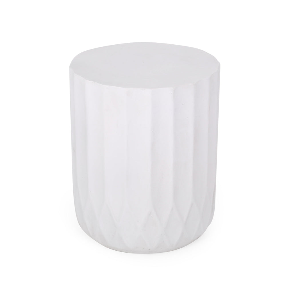 Round Outdoor Side Table with Inverted Scallop Edge - Antique White